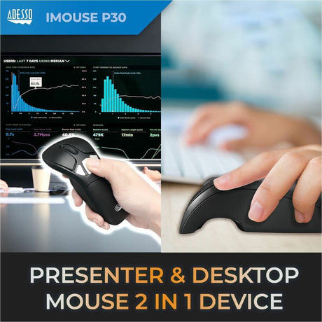 Adesso iMouse P30 Travel Mouse/Presentation Pointer - Radio Frequency - USB - 9 Button(s)