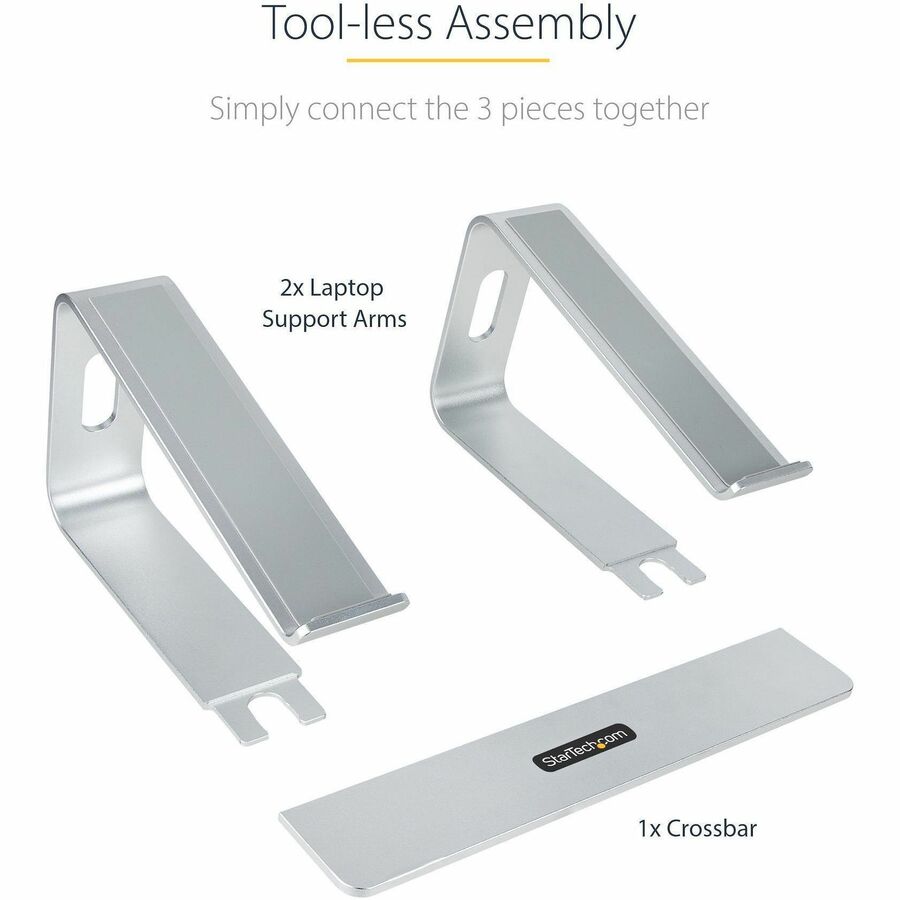 StarTech.com Laptop Stand for Desk, Supports 5kg / 11lb, Aluminum, Silver, Ergonomic Laptop Riser, Portable Laptop Holder for Desk