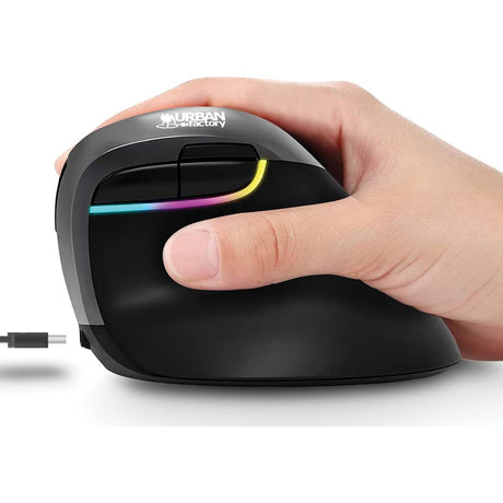 Urban Factory ERGO Mouse - Bluetooth/Radio Frequency - USB Type C, USB Type A - Optical - 6 Button(s) - Black
