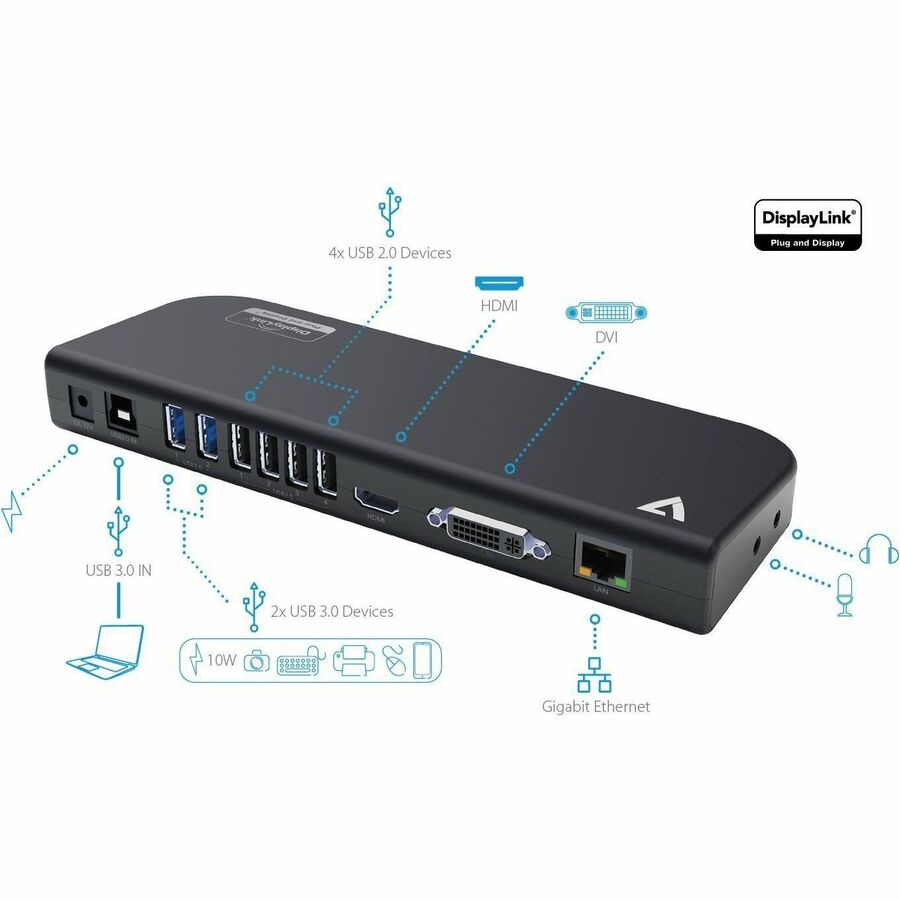 V7 UDDS2 USB 3.0 Docking Station - Black