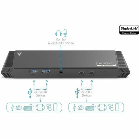 V7 USB Type C Docking Station - Charging Capability - 100 W - Black