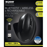 Port Connect Professional Mouse - Bluetooth - USB Type C, USB Type A - Optical - 5 Button(s) - 1