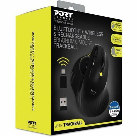 Port Mouse - Bluetooth - USB Type A, USB Type C - Optical - Black - 1