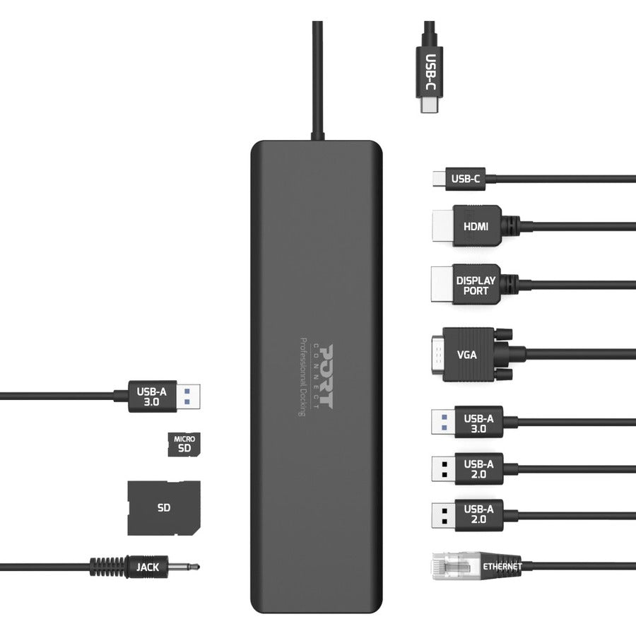 Port Connect USB Type C Docking Station for Desktop PC, Notebook - Memory Card Reader - SD - 60 W