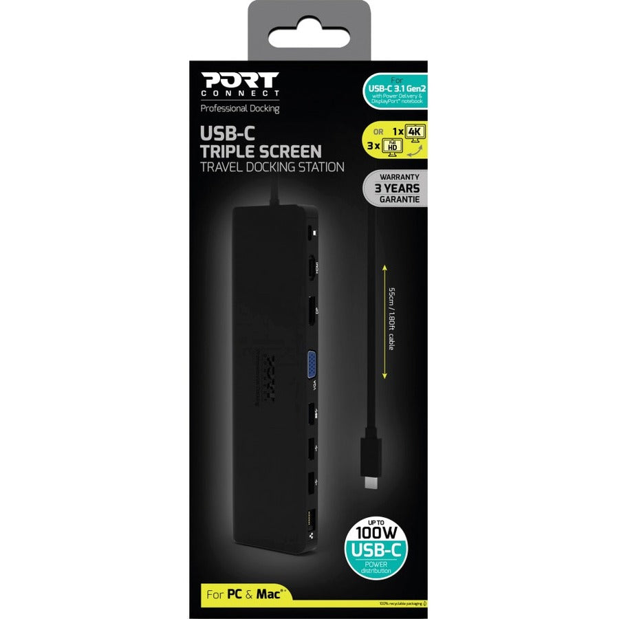Port Connect USB Type C Docking Station for Desktop PC, Notebook - Memory Card Reader - SD - 60 W