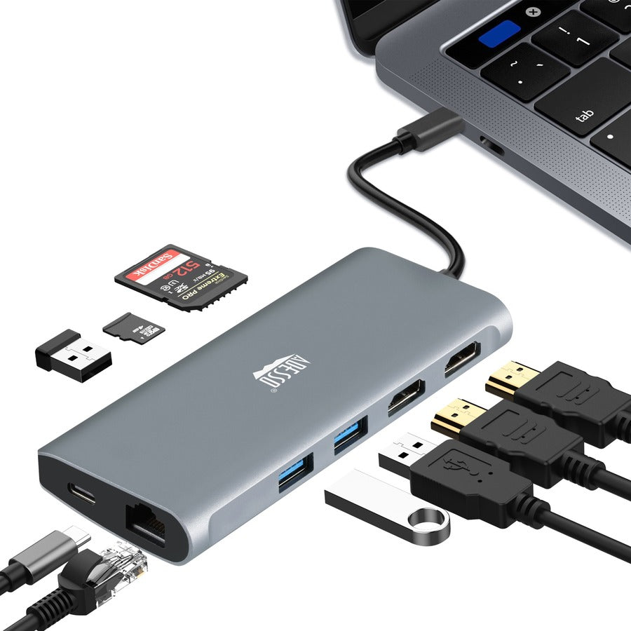 Adesso USB Type C Docking Station for TV, Projector - Charging Capability - Memory Card Reader - SD - TAA Compliant