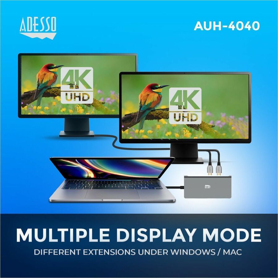 Adesso USB Type C Docking Station for TV, Projector - Charging Capability - Memory Card Reader - SD - TAA Compliant