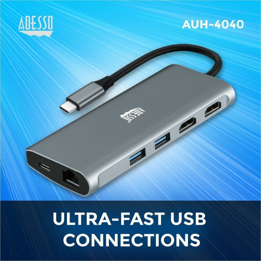 Adesso USB Type C Docking Station for TV, Projector - Charging Capability - Memory Card Reader - SD - TAA Compliant