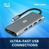 Adesso USB Type C Docking Station for TV, Projector - Charging Capability - Memory Card Reader - SD - TAA Compliant
