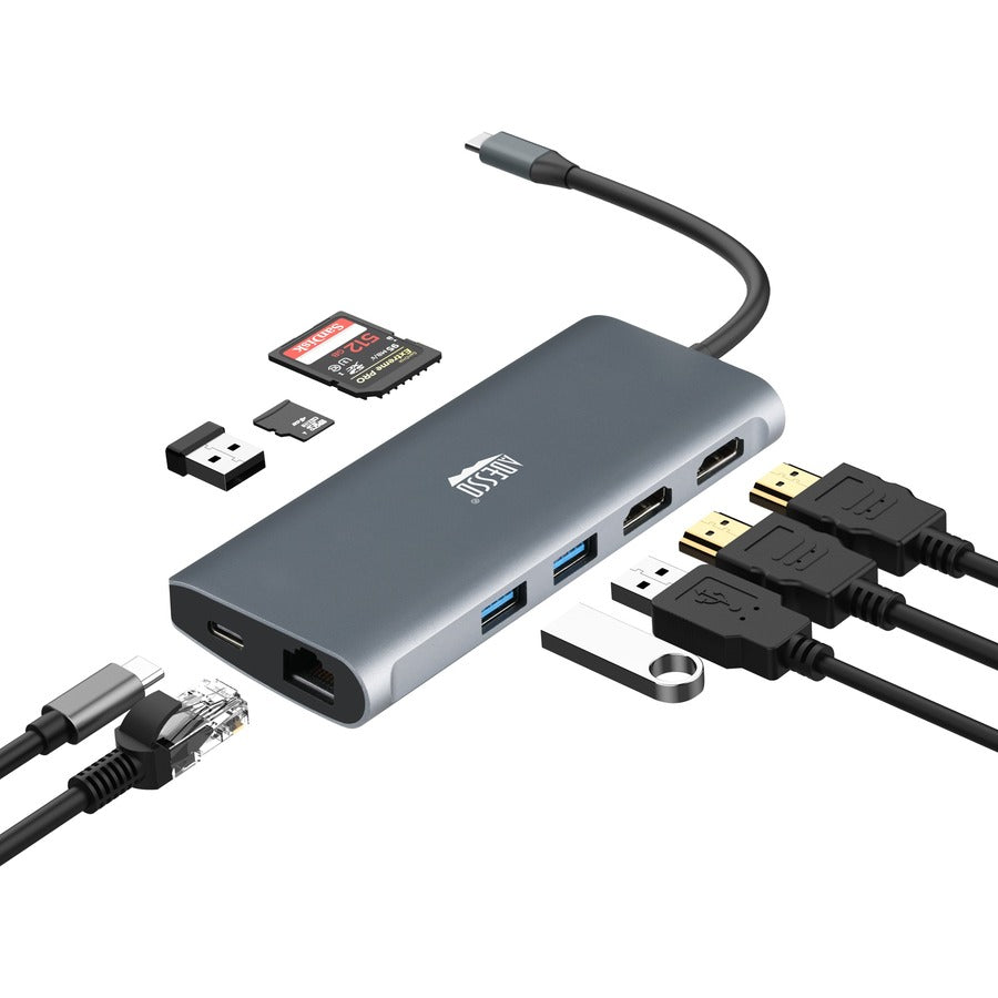 Adesso USB Type C Docking Station for TV, Projector - Charging Capability - Memory Card Reader - SD - TAA Compliant