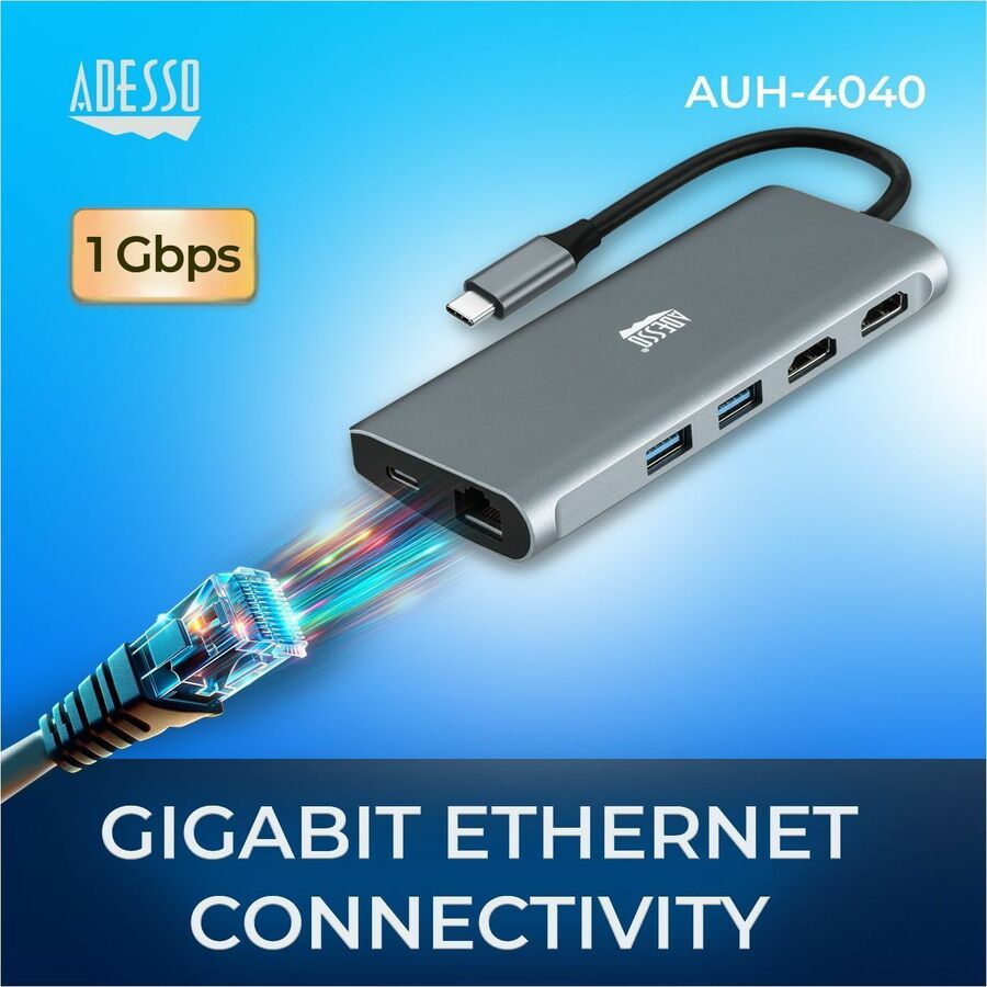 Adesso USB Type C Docking Station for TV, Projector - Charging Capability - Memory Card Reader - SD - TAA Compliant