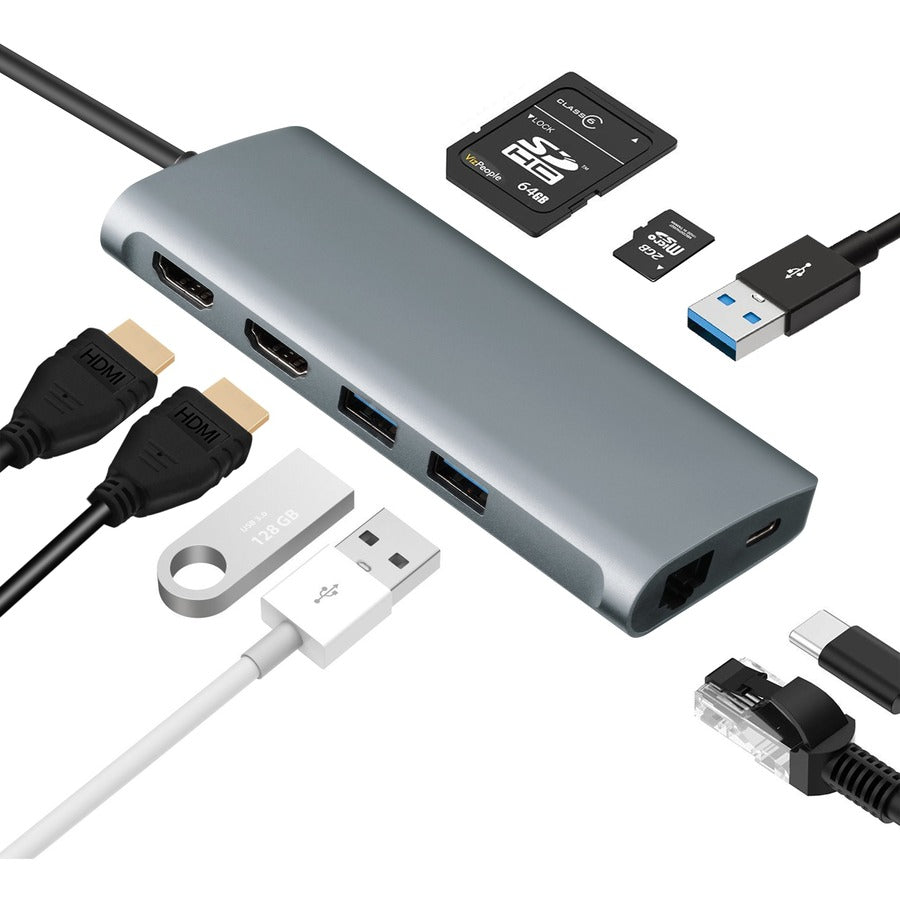 Adesso USB Type C Docking Station for TV, Projector - Charging Capability - Memory Card Reader - SD - TAA Compliant