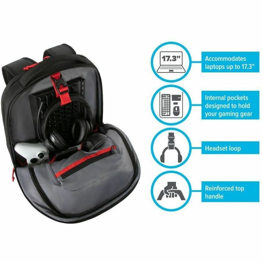 Targus Strike II TBB639GL Carrying Case (Backpack) for 43.2 cm (17") to 45.7 cm (18") Notebook - Black/Red