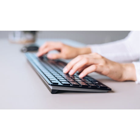 CHERRY KW 9100 SLIM Keyboard - Wireless Connectivity - English (UK) - Black, Silver