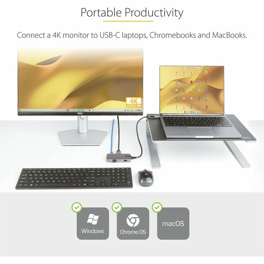 StarTech.com USB-C Multiport Adapter, 4K60Hz HDMI, HDR, 2-Port 5Gbps USB Hub, 100W PD Pass-Through, GbE, Works with Chromebook certified