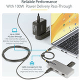 StarTech.com USB-C Multiport Adapter, 4K60Hz HDMI, HDR, 2-Port 5Gbps USB Hub, 100W PD Pass-Through, GbE, Works with Chromebook certified