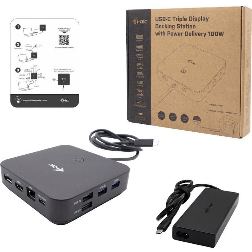 i-tec USB 3.2 Gen 1 (3.1 Gen 1) Type-C Docking Station for Notebook, Smartphone, Monitor, Tablet - 100 W - Black