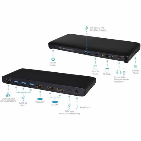 V7 DOCKUCPT3D USB Type C Docking Station - Memory Card Reader - SD - 130 W - Black