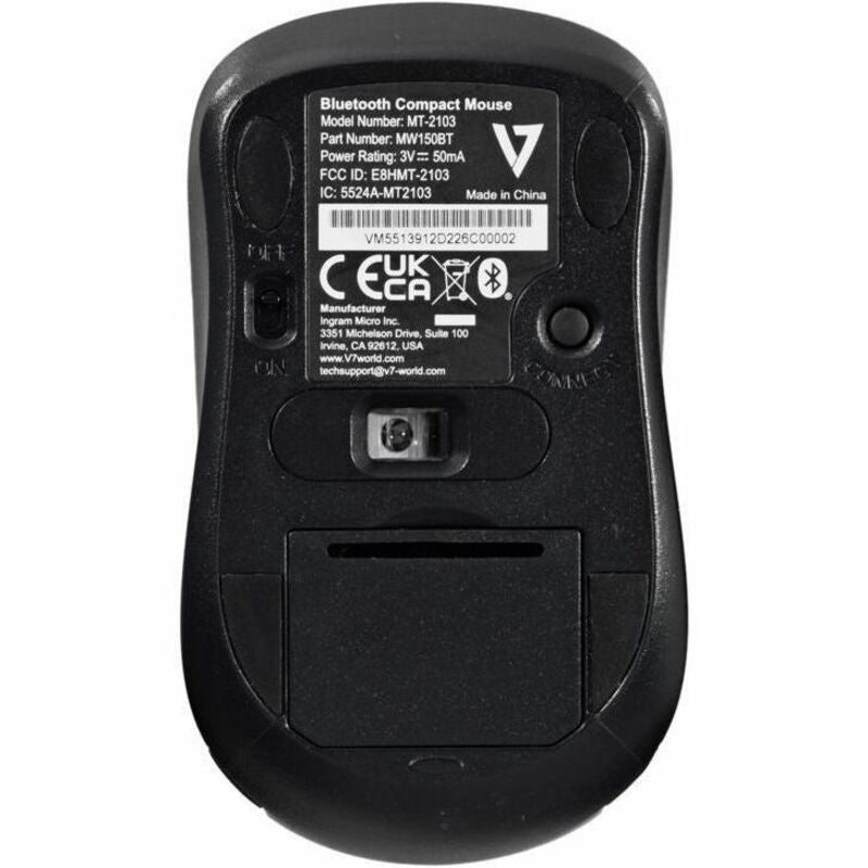 V7 MW150BT Mouse - Bluetooth - Optical - 3 Button(s) - Black