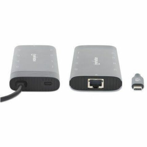 USB-C Dock/Hub, Ports (x10): Ethernet, HDMI (x2 8k), USB-A (x5) and USB-C (x2), With Power Delivery (100W) to USB-C Port (Note additional USB-C wall charger and USB-C cable needed), USB 3.2 Gen 2, All Ports can be used at the same time, Universal