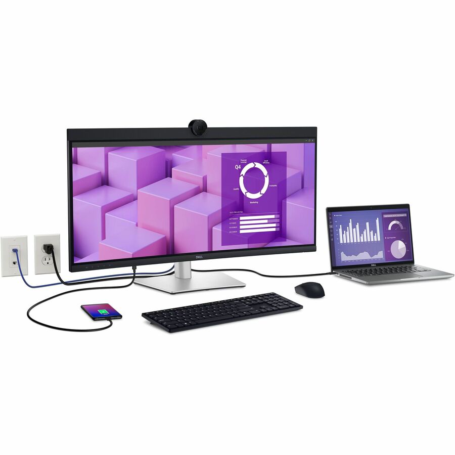 Dell P3424WEB 34" Class Webcam UW-QHD Curved Screen LED Monitor - 21:9 - Black, Silver