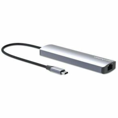 USB-C Dock/Hub, Ports (x6): Ethernet, HDMI, USB-A (x3) and USB-C, With Power Delivery (100W) to USB-C Port (Note additional USB-C wall charger and USB-C cable needed), USB 3.2 Gen 1, All Ports can be used at the same time, Universal for all devices
