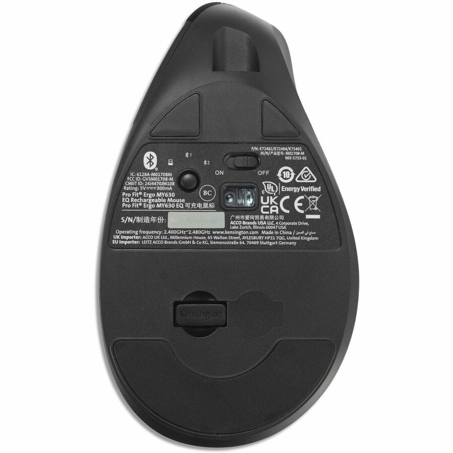 Kensington Pro Fit Ergo MY630 EQ Full-size Mouse - Bluetooth/Radio Frequency - 5 Button(s)