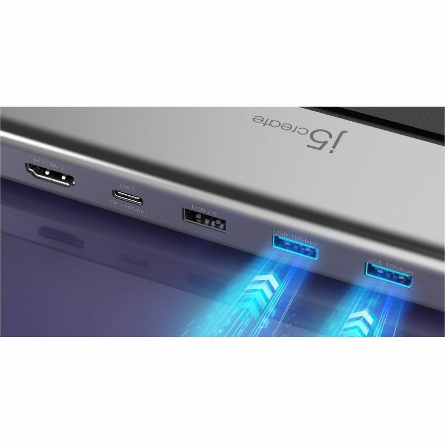 j5create JCD554 USB4 Docking Station for Notebook, Monitor, Keyboard, Mouse - Charging Capability - Memory Card Reader - SD - Space Gray