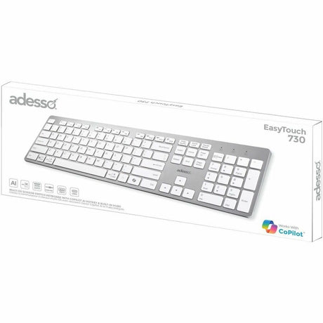 Adesso EasyTouch AKB-730UW Keyboard - Cable Connectivity - USB Type C Interface - English (UK) - White