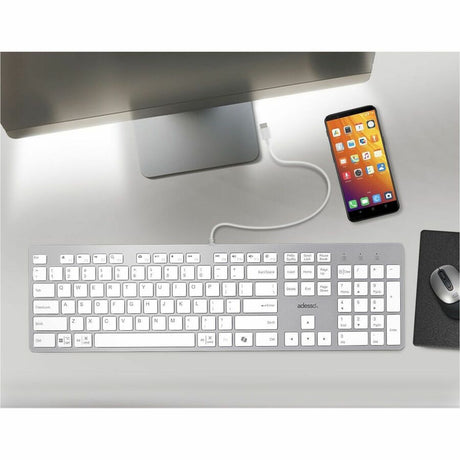 Adesso EasyTouch AKB-730UW Keyboard - Cable Connectivity - USB Type C Interface - English (UK) - White