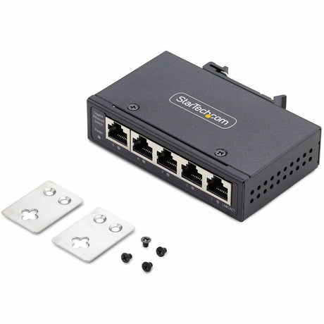 StarTech.com 5-Port Unmanaged Industrial Network Switch, 10/100/1000 Ethernet, DIN Rail/Wall-Mount, IP30 Rated, -40F-167F, 9~60V DC, TAA