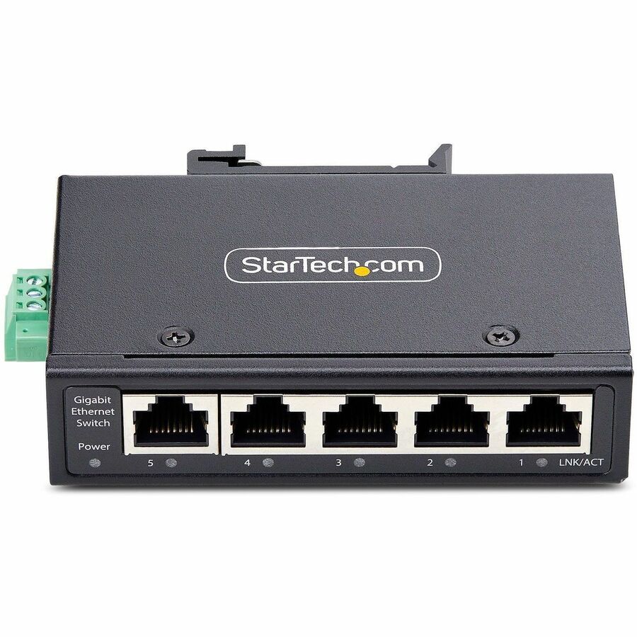 StarTech.com 5-Port Unmanaged Industrial Network Switch, 10/100/1000 Ethernet, DIN Rail/Wall-Mount, IP30 Rated, -40F-167F, 9~60V DC, TAA