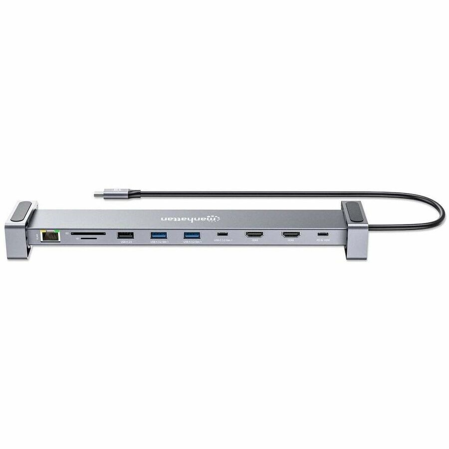 Manhattan USB 3.2 (Gen 1) Type C Docking Station for Tablet, Smartphone, Monitor, Notebook - Charging Capability - Memory Card Reader - SD - Silver - Portable