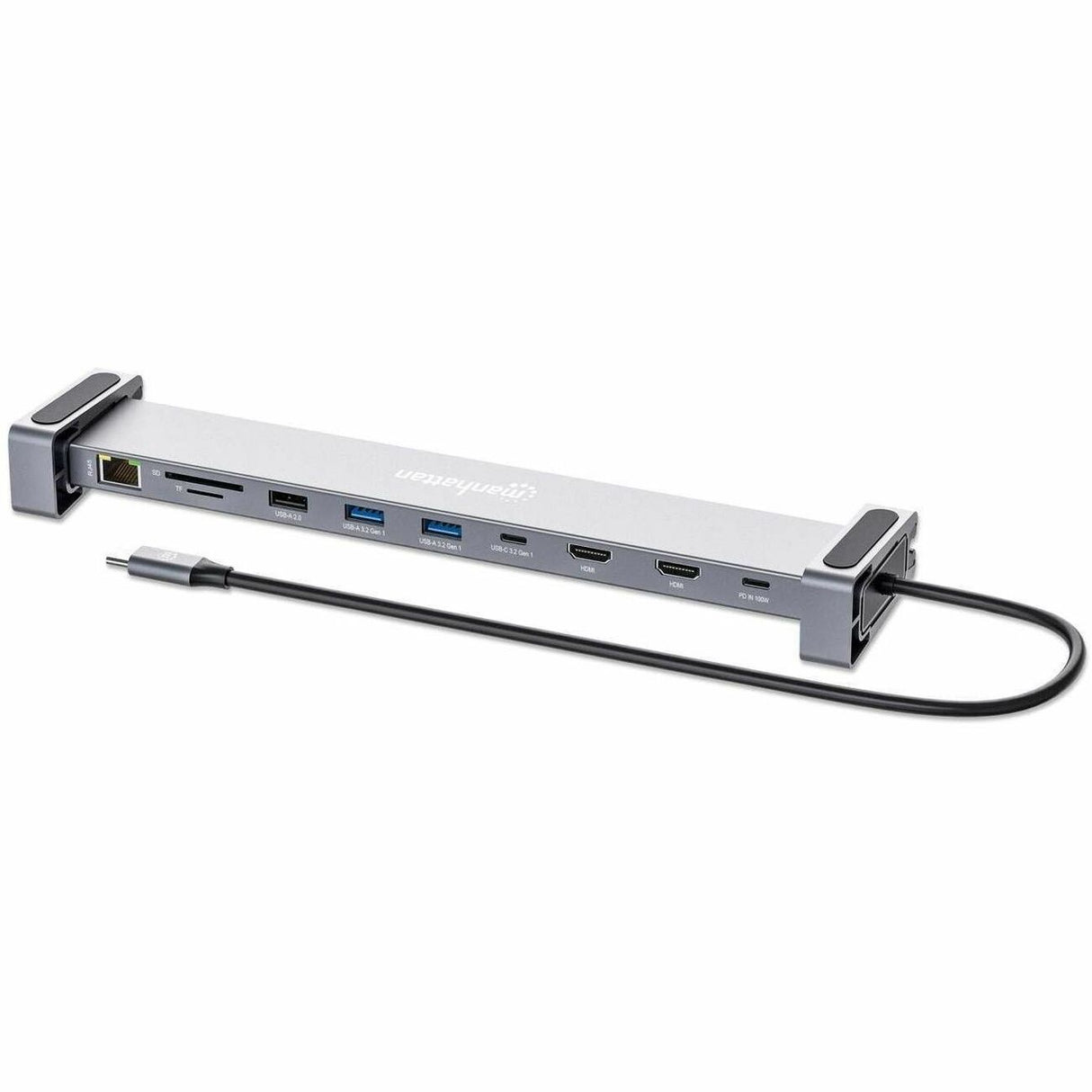 Manhattan USB 3.2 (Gen 1) Type C Docking Station for Tablet, Smartphone, Monitor, Notebook - Charging Capability - Memory Card Reader - SD - Silver - Portable