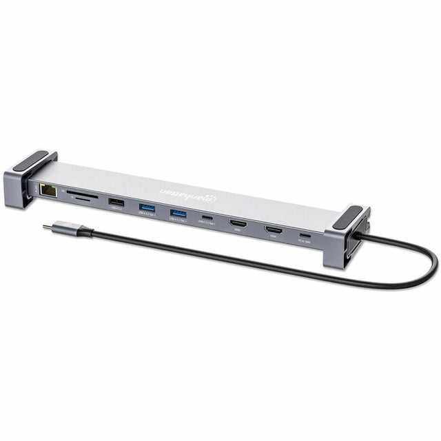 Manhattan USB 3.2 (Gen 1) Type C Docking Station for Tablet, Smartphone, Monitor, Notebook - Charging Capability - Memory Card Reader - SD - Silver - Portable