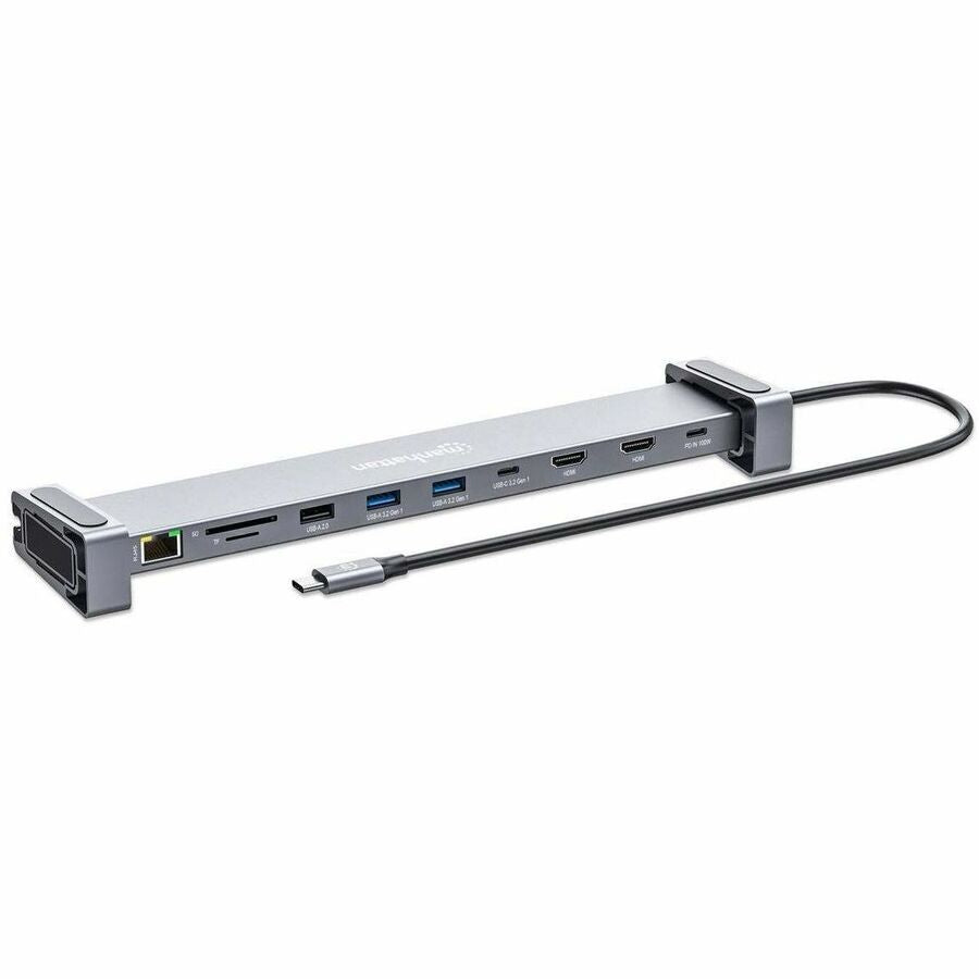 Manhattan USB 3.2 (Gen 1) Type C Docking Station for Tablet, Smartphone, Monitor, Notebook - Charging Capability - Memory Card Reader - SD - Silver - Portable