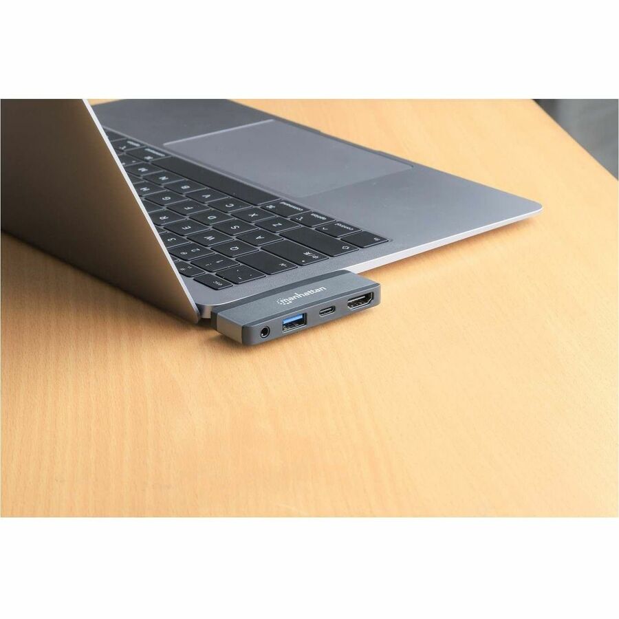 Manhattan USB Type C Docking Station for Notebook, Desktop PC, Monitor, Smartphone, Hard Drive, Speaker, Microphone, Headphone, Mouse, Keyboard, Tablet - Charging Capability - Black, Space Gray