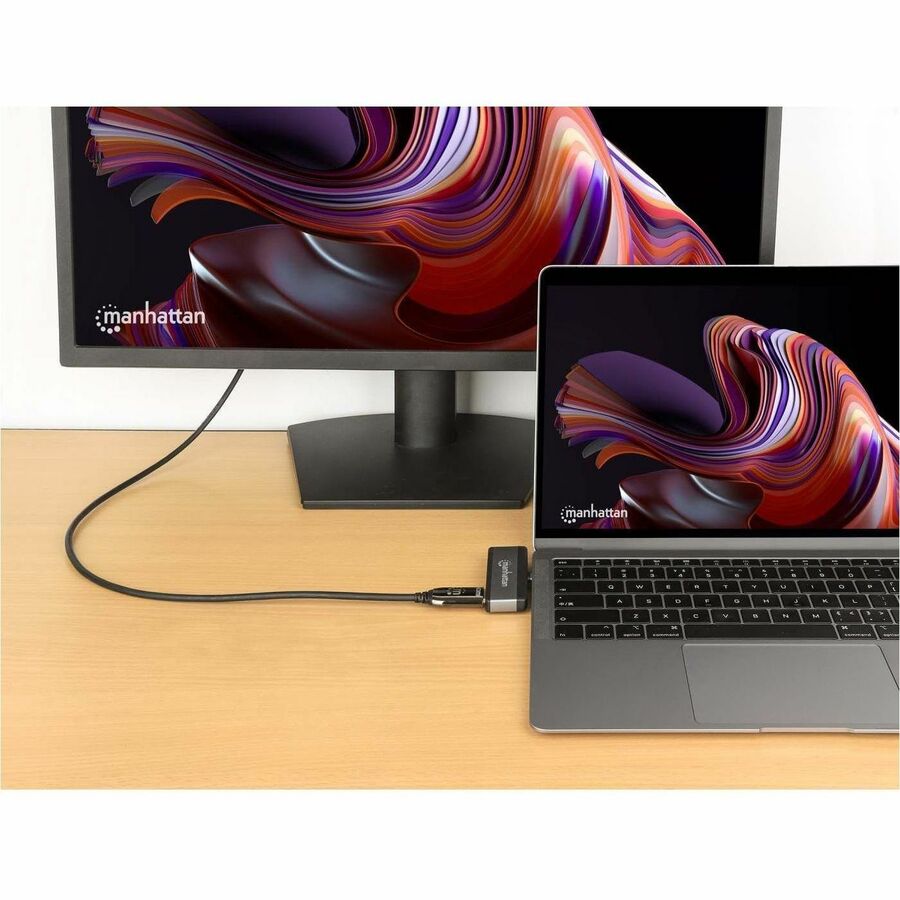 Manhattan USB Type C Docking Station for Notebook, Desktop PC, Monitor, Smartphone, Hard Drive, Speaker, Microphone, Headphone, Mouse, Keyboard, Tablet - Charging Capability - Black, Space Gray