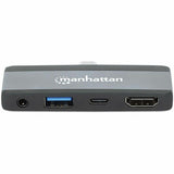 Manhattan USB Type C Docking Station for Notebook, Desktop PC, Monitor, Smartphone, Hard Drive, Speaker, Microphone, Headphone, Mouse, Keyboard, Tablet - Charging Capability - Black, Space Gray