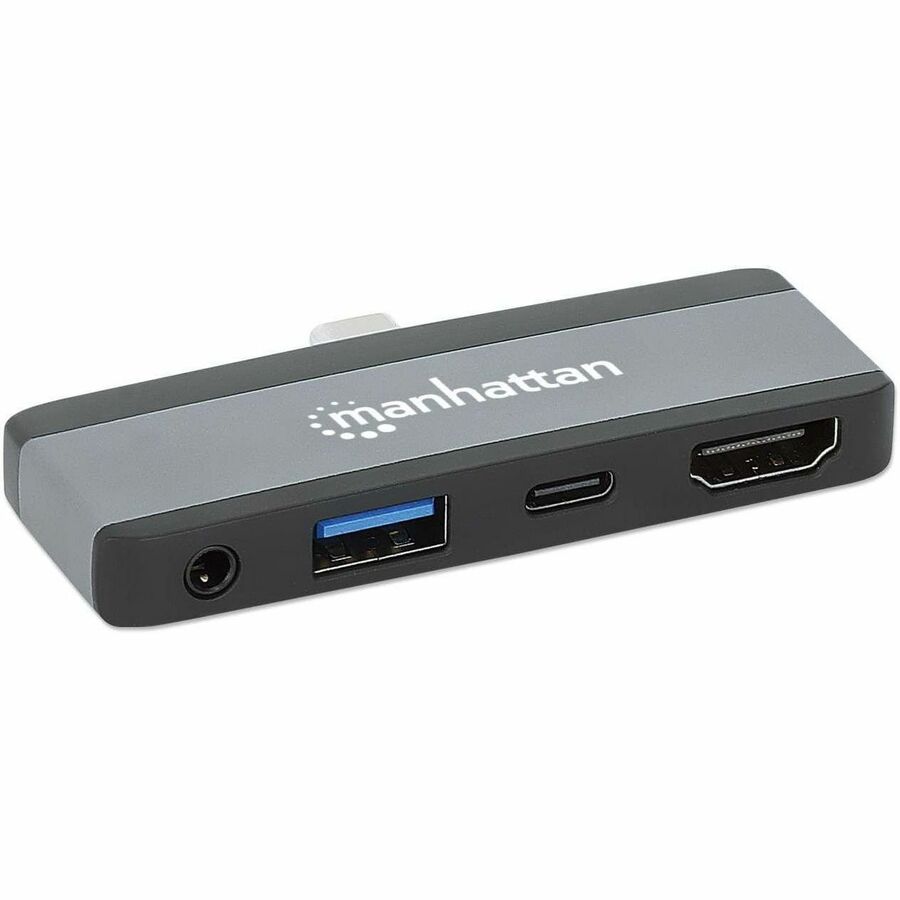 Manhattan USB Type C Docking Station for Notebook, Desktop PC, Monitor, Smartphone, Hard Drive, Speaker, Microphone, Headphone, Mouse, Keyboard, Tablet - Charging Capability - Black, Space Gray