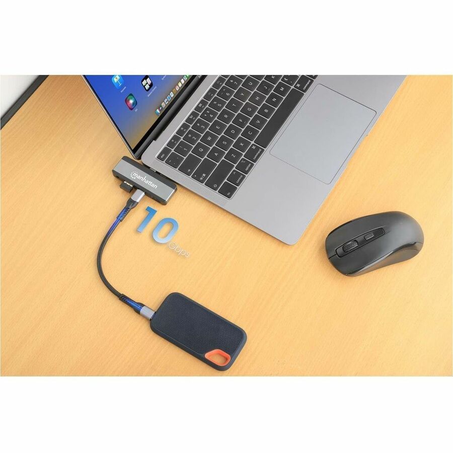 Manhattan USB Type C Docking Station for Notebook, Desktop PC, Monitor, Smartphone, Hard Drive, Speaker, Microphone, Headphone, Mouse, Keyboard, Tablet - Charging Capability - Black, Space Gray