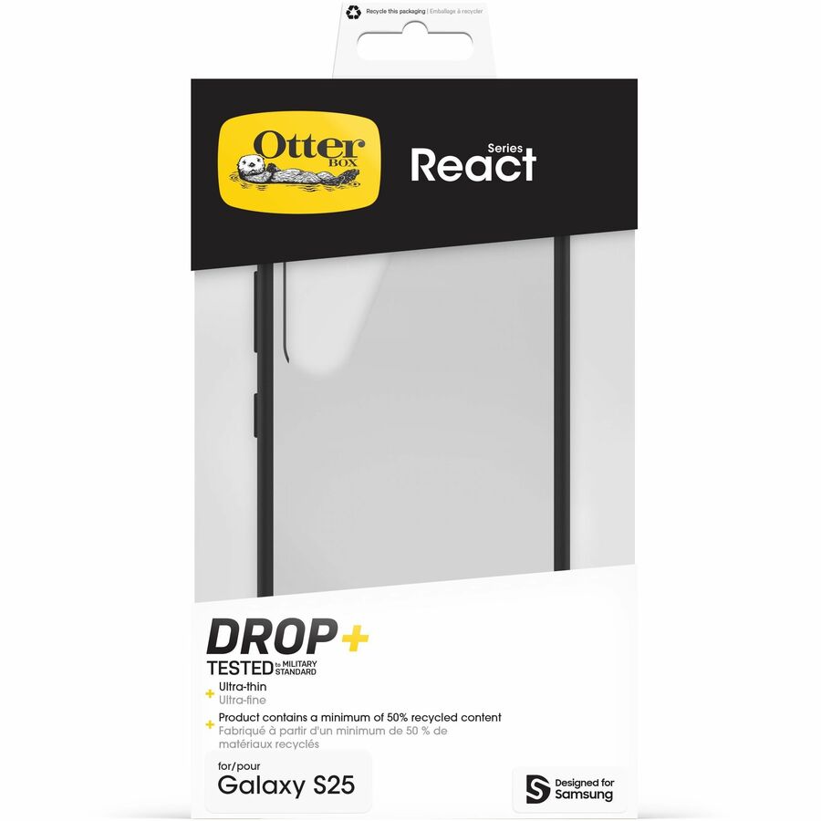 OtterBox React Case for Samsung Galaxy S25 Smartphone - Black Crystal (Clear/Black) - Retail - 1