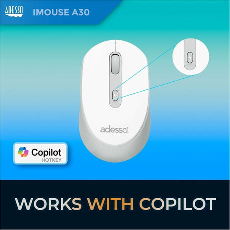 Adesso iMouse A30W Mouse - Radio Frequency - USB Type A - Optical - 4 Button(s) - White