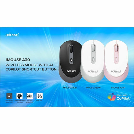Adesso iMouse A30W Mouse - Radio Frequency - USB Type A - Optical - 4 Button(s) - White