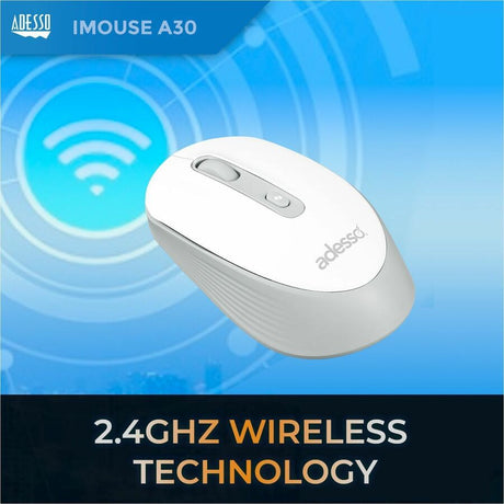 Adesso iMouse A30W Mouse - Radio Frequency - USB Type A - Optical - 4 Button(s) - White