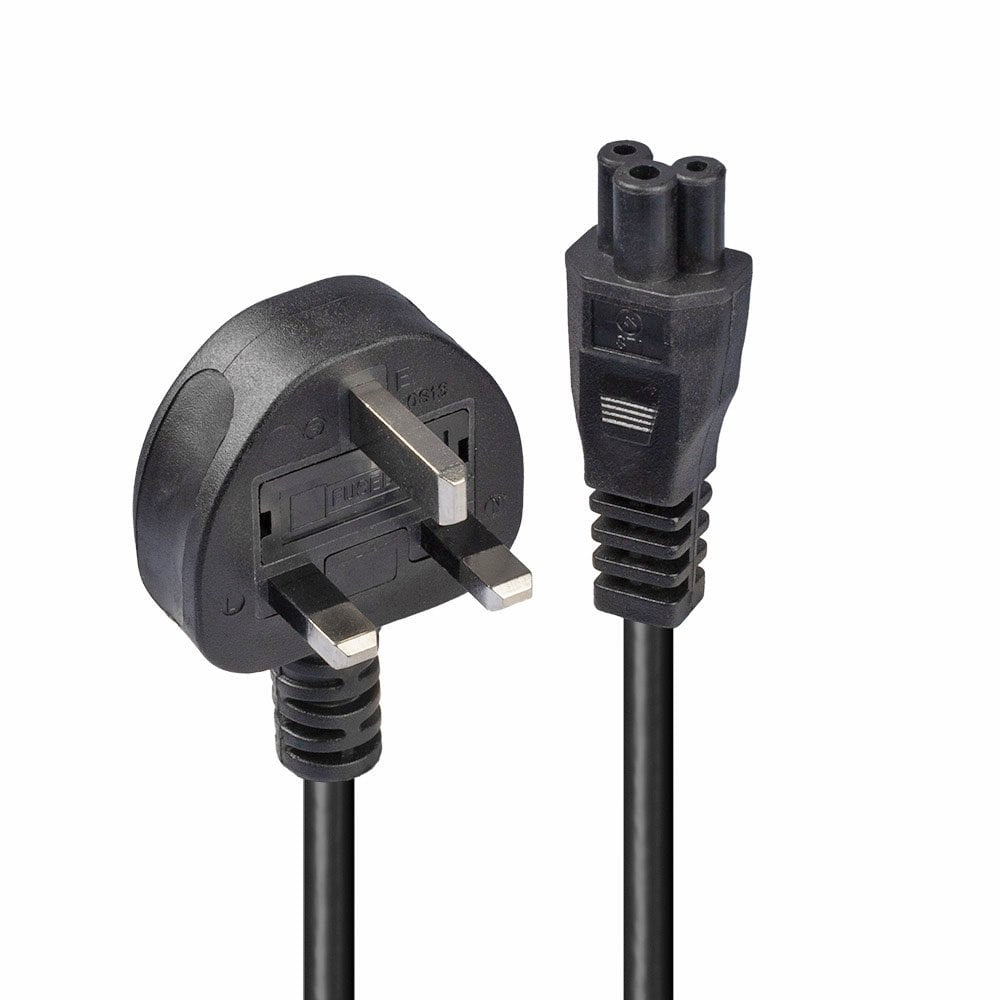 Lindy 3m UK 3 Pin Plug to IEC C5 "Cloverleaf" Power Cable, Black